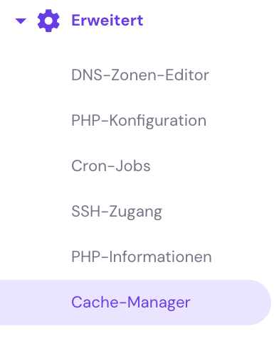 Die Schaltfl&auml;che Cache-Manager im hPanel