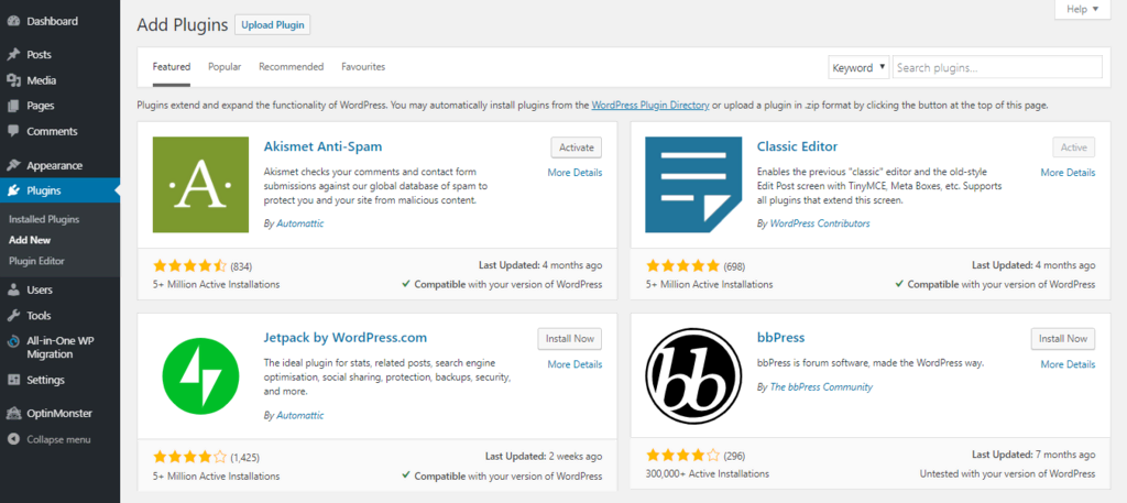 Plugins hinzuf&uuml;gen im WordPress-Dashboard