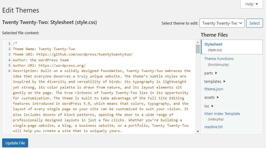 WordPress Theme-Datei-Editor