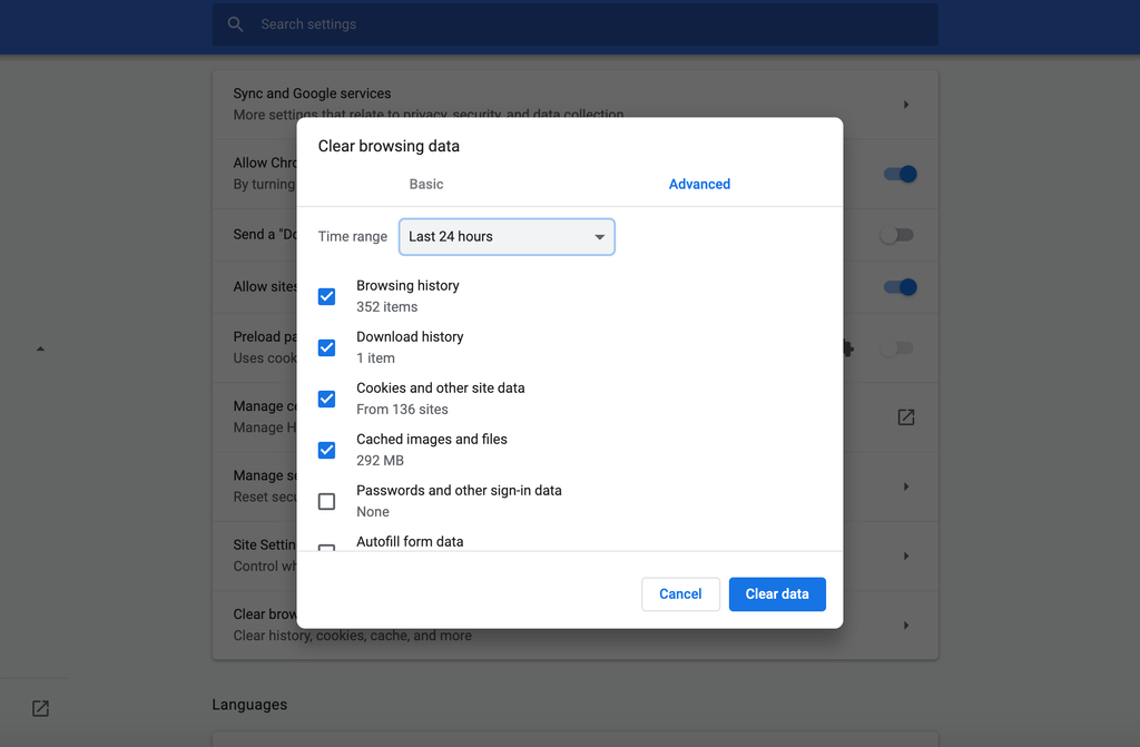 Browserdaten löschen in Chrome