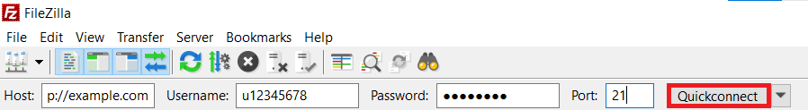 Der Quickconnect Button in FileZilla