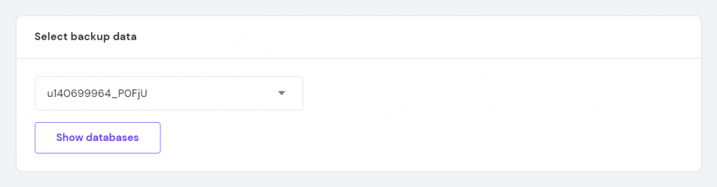 Der Abschnitt Datenbanken ausw&auml;hlen in hPanel