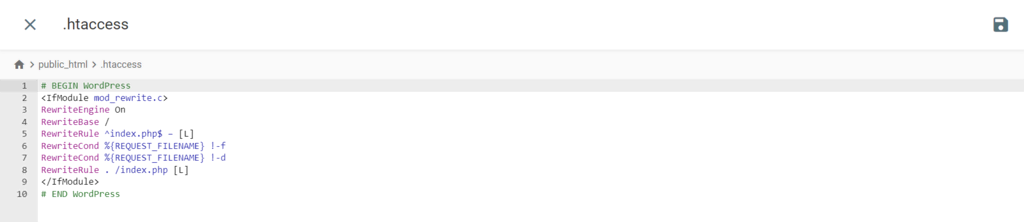 Hinzufügen der Zeilen zur .htaccess-Datei.