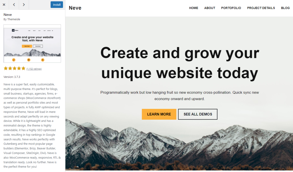Theme-Vorschau im WordPress-Dashboard