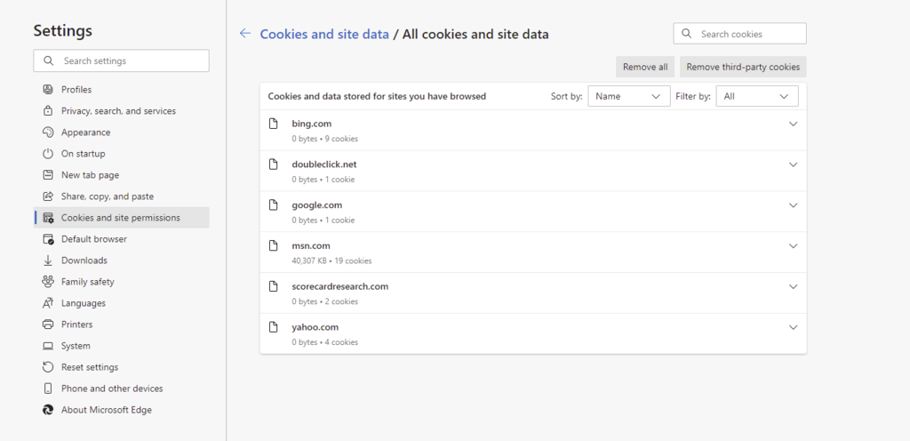 Cookies und Website-Daten löschen in Edge