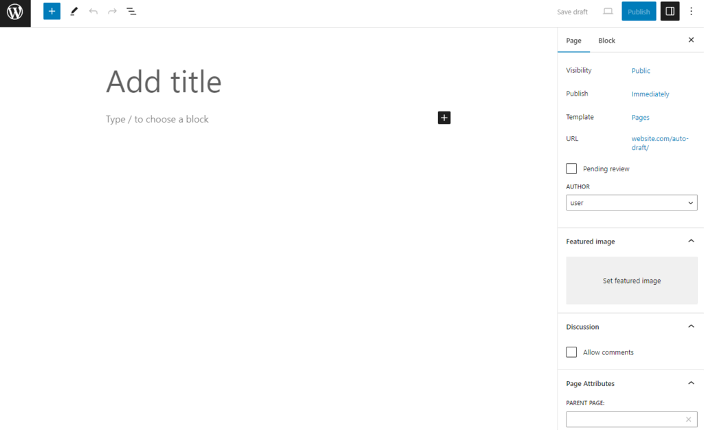 WordPress-Seiteneditor-Oberfl&auml;che