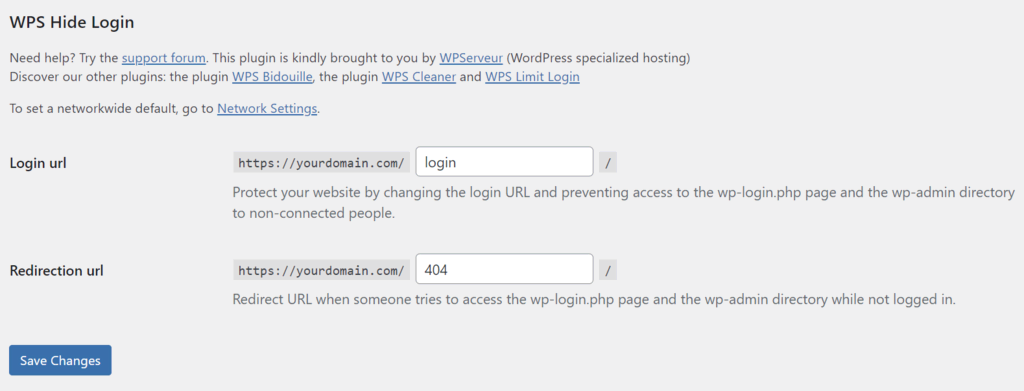 Die WPS Hide Login Einstellungen im WordPress Dashboard