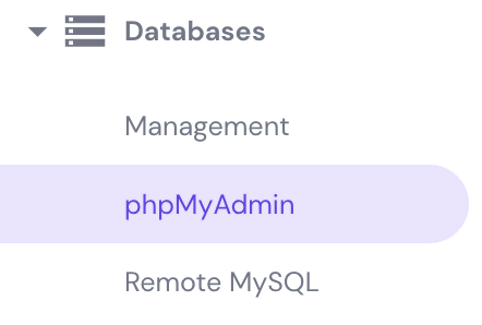 Der Abschnitt phpMyAdmin in hPanel