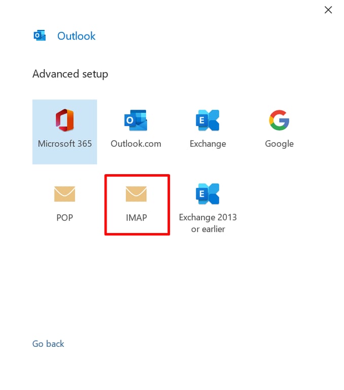 Die erweiterte Einrichtung von Outlook 2019 mit dem hervorgehobenen IMAP