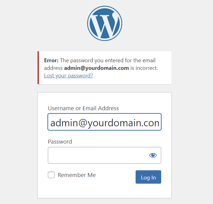 Die Fehlermeldung über ein falsches Passwort auf der WordPress-Anmeldeseite