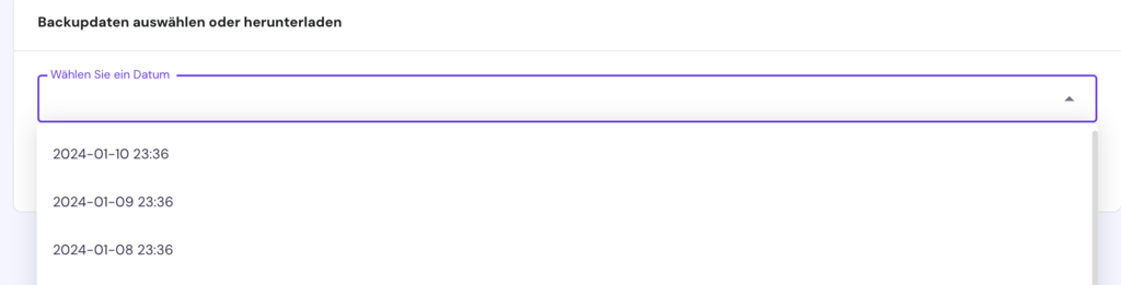 Backupdatum auswählen