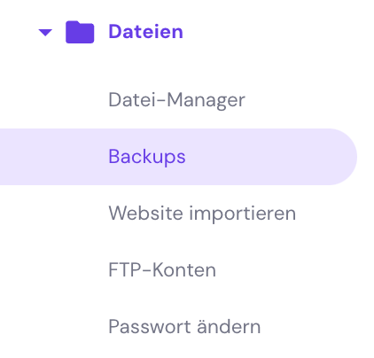 Der Abschnitt Backups im Men&uuml; Dateien im hPanel