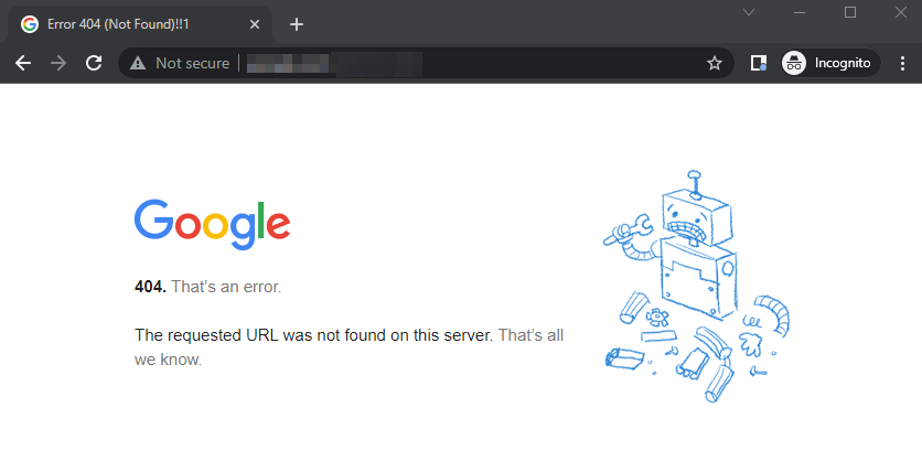 404 Error in Chrome
