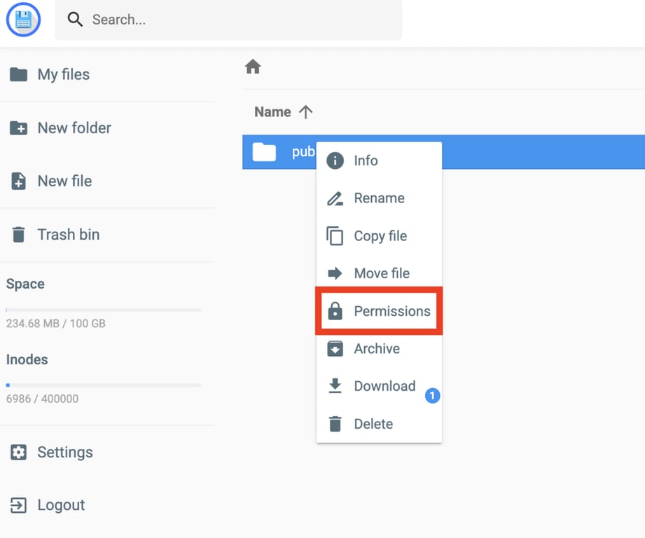 Permissions im Datei-Manager