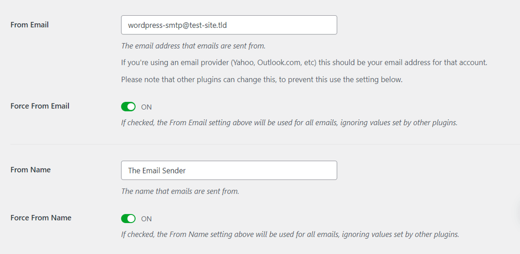 WP Mail SMTPs primäre Verbindungseinstellungen
