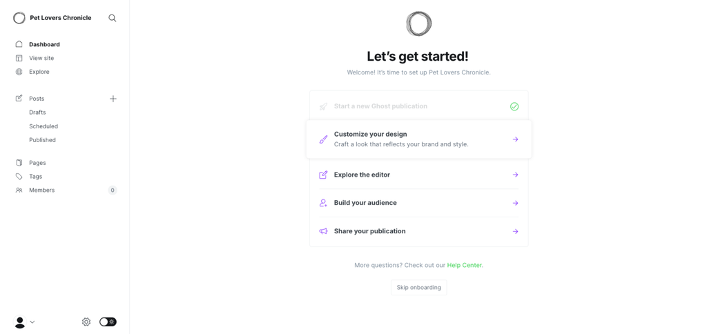Ghost Dashboard