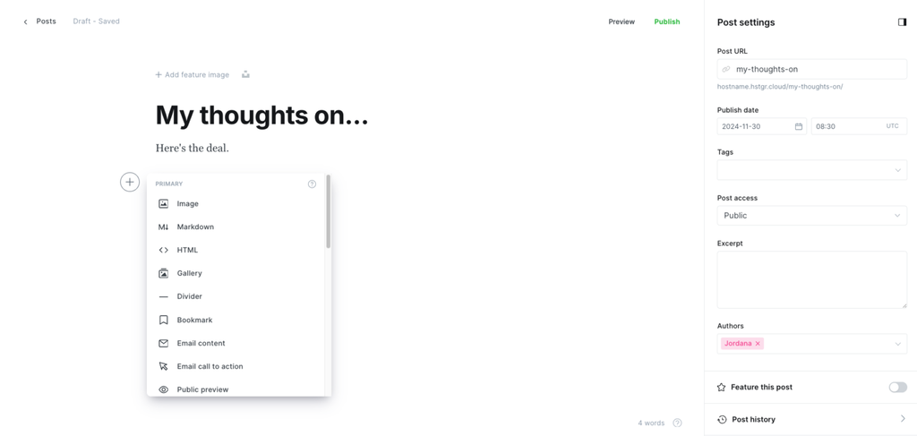 Ghost Beitragseditor