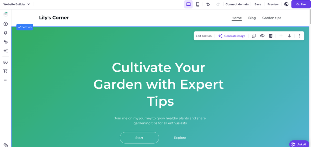 Hostinger Website-Baukasten Editor