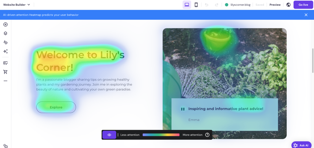 KI Heatmap-Funktion im Hostinger Website-Baukasten