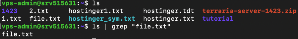 Der grep-Befehl filtert die Ausgabe von ls