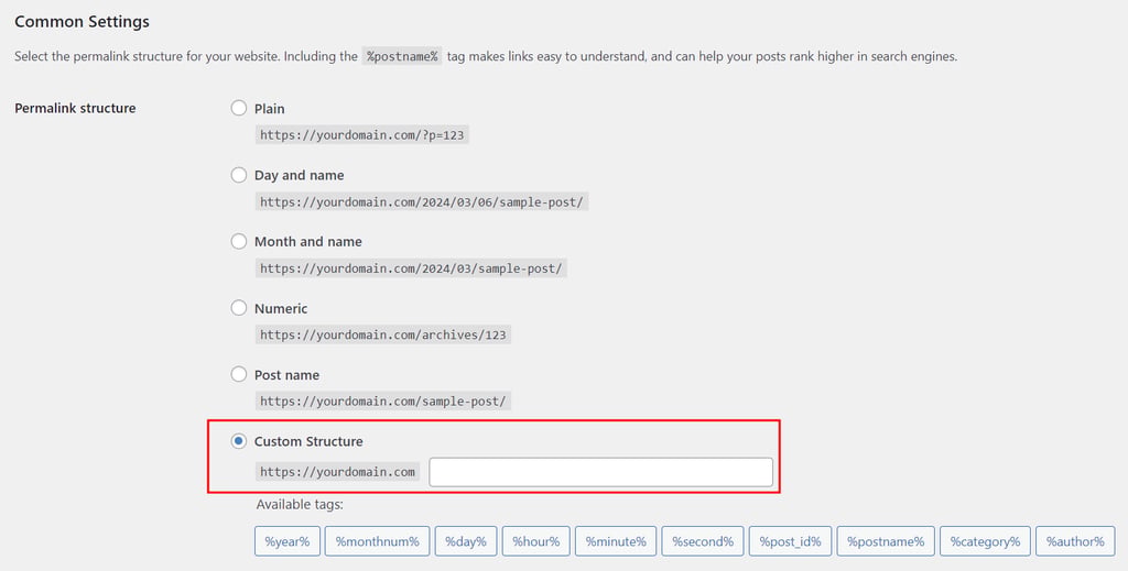 Permalink-Einstellungen im WordPress Dashboard
