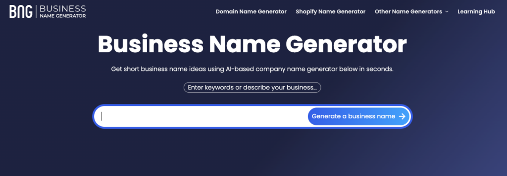 Business Name Generator Landing-Page