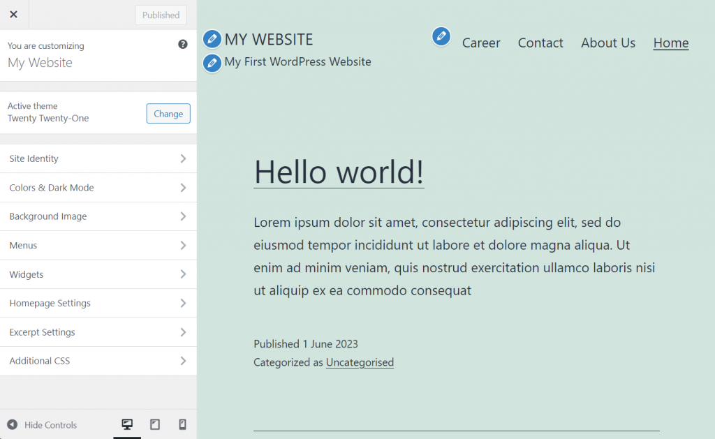 WordPress-Theme Twenty Twenty-One: Editor-Seite