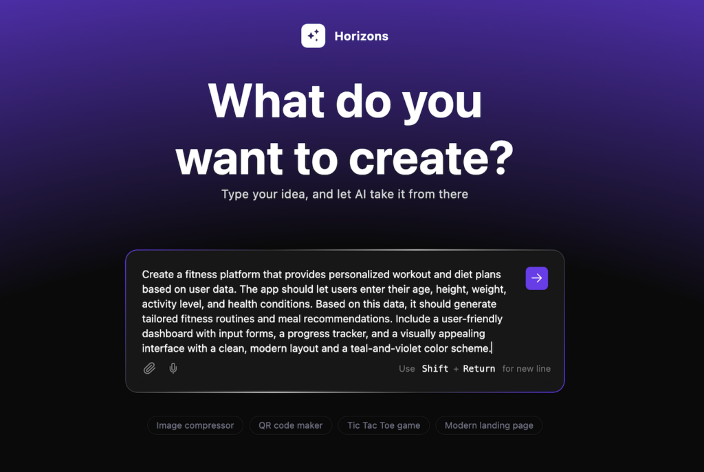 Das Eingabefeld in Hostinger Horizons