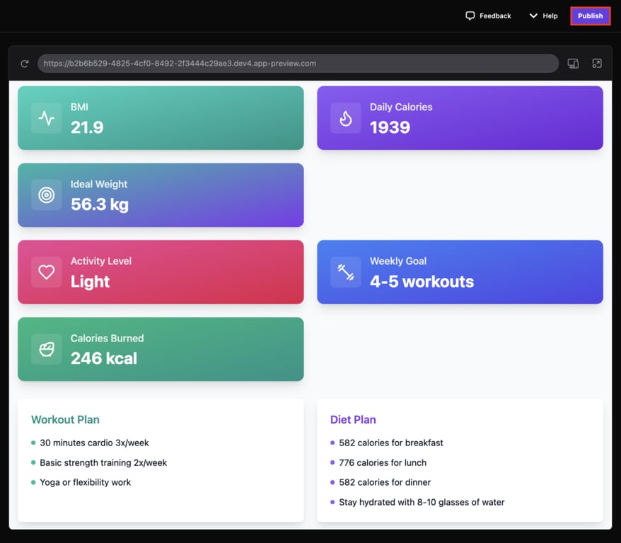 Die Schaltfläche „Veröffentlichen“ in Hostinger Horizons