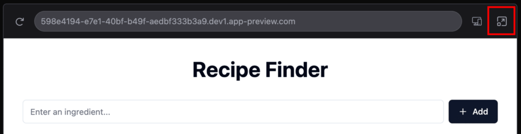 Vorschau der Web-App mit Hervorhebung der Vollbildmodus-Funktion