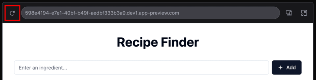 Vorschau der Web-App mit hervorgehobem Aktualisieren-Button