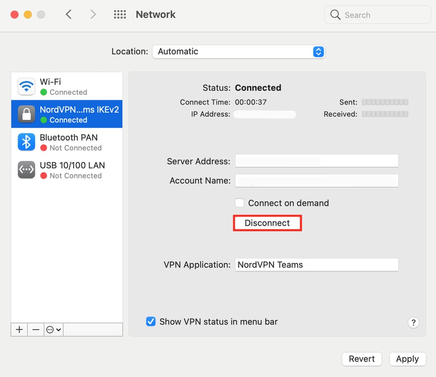 Trennen einer VPN-Verbindung unter macOS.