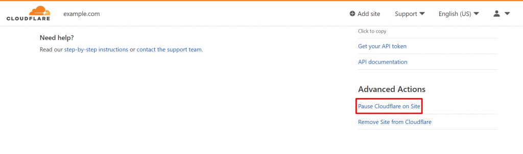 Cloudflare über das Cloudflare-Dashboard pausieren.
