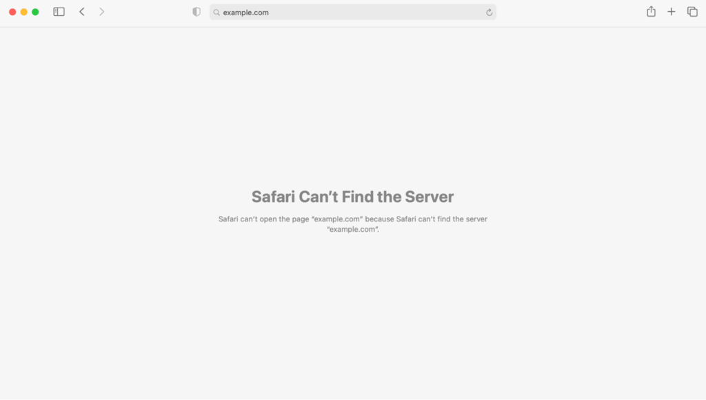 Der Fehler „DNS_PROBE_FINISHED_NXDOMAIN“ in Safari.
