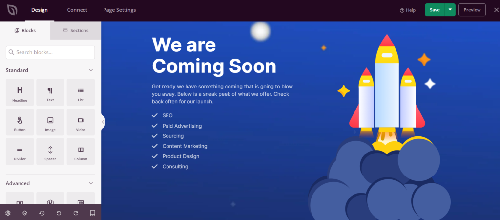 SeedProd Seiteneditor-Oberfl&auml;che
