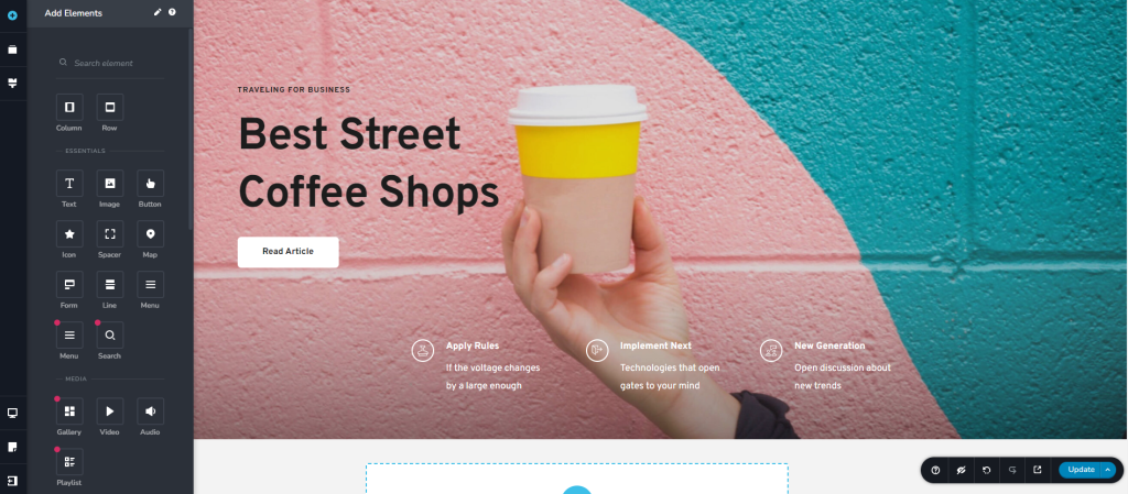 Brizy Seiteneditor-Oberfl&auml;che
