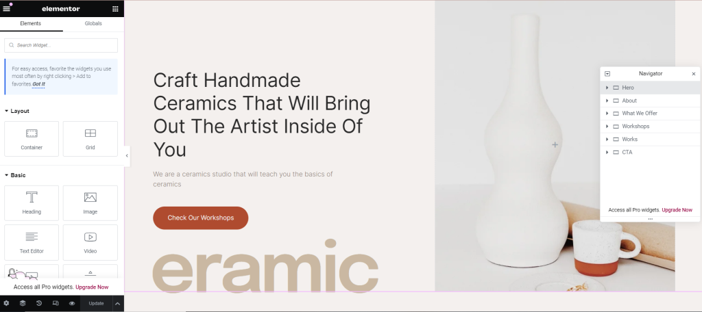 Elementor Seiteneditor-Oberfl&auml;che
