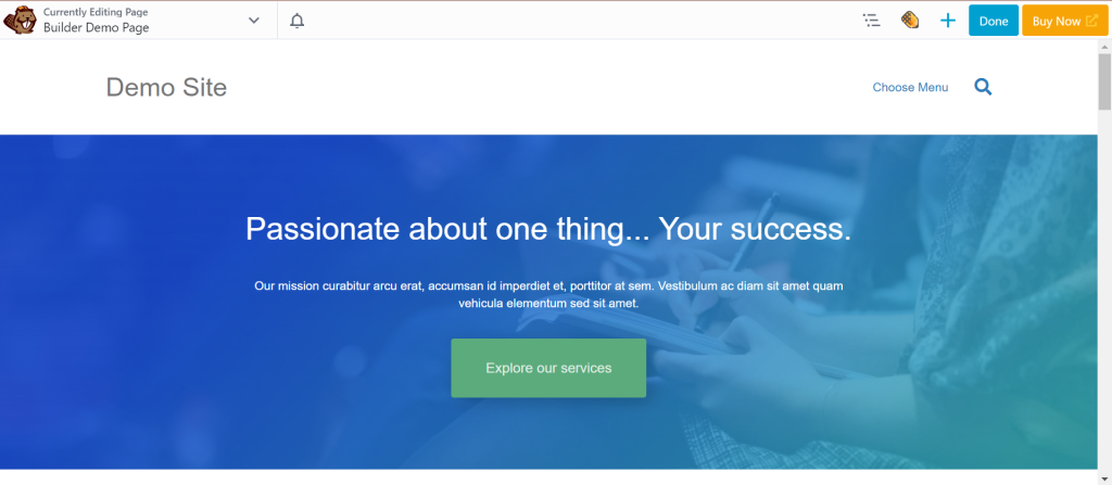 Beaver Builder Seiteneditor-Oberfl&auml;che
