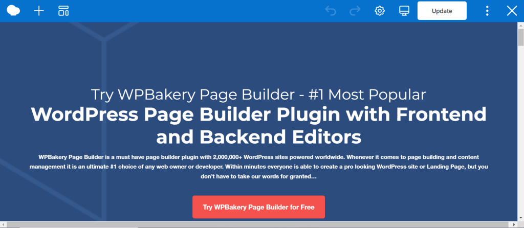 WPBakery Benutzeroberfl&auml;che des Frontend-Seiteneditors
