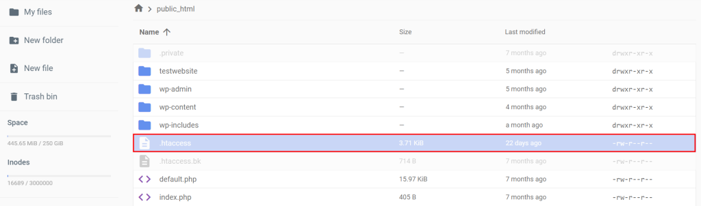 Die .htaccess-Datei mit dem Dateimanager finden