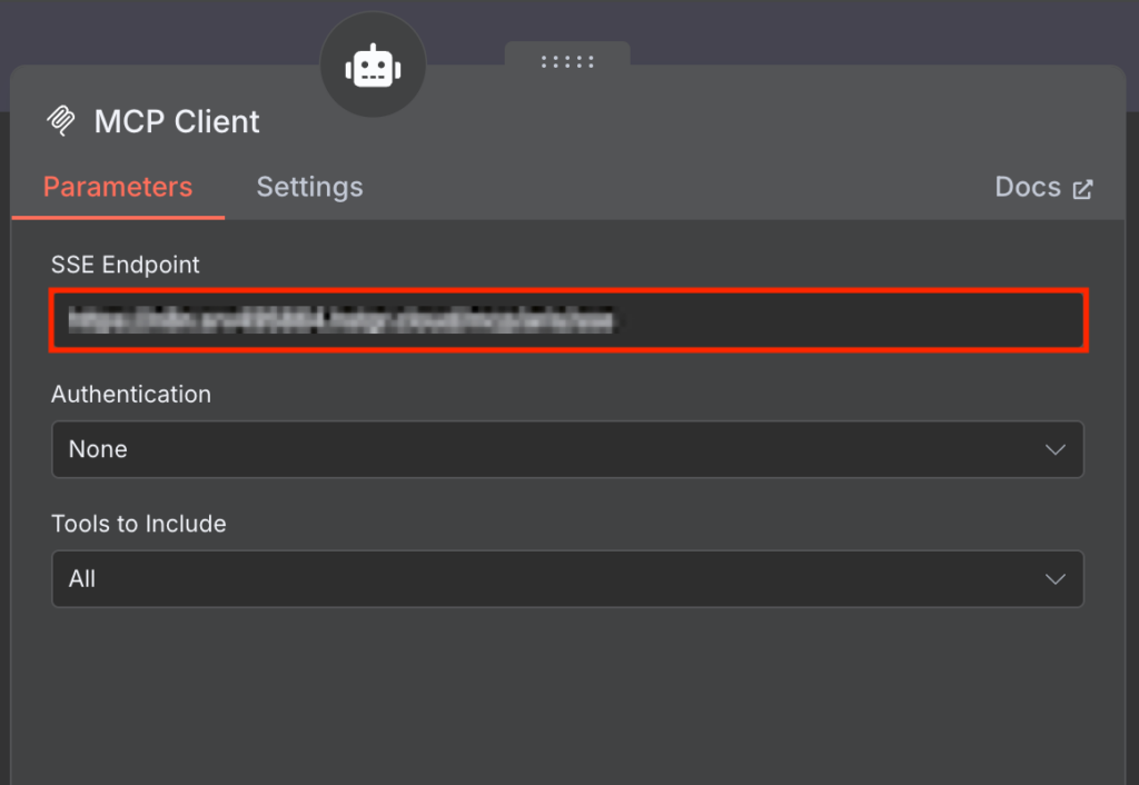 Konfiguration des Endpunkts der MCP-Client Node