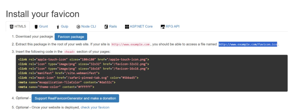 Installationsanleitung für den Real Favicon Generator