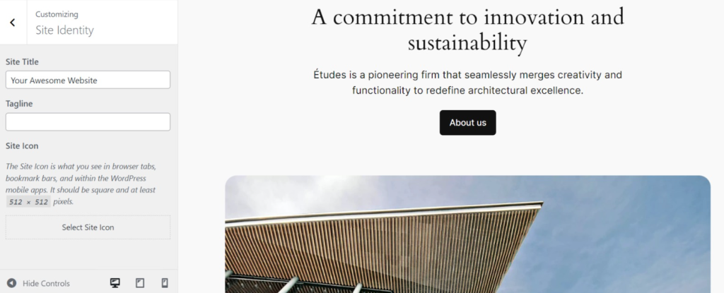 Menü „Website-Identität“ im WordPress-Customizer