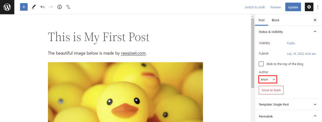 Ändern des Autors eines Beitrags über den WordPress-Editor