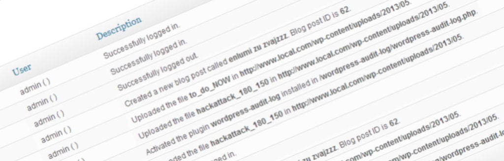 Screenshot des WP Audit Security Logs