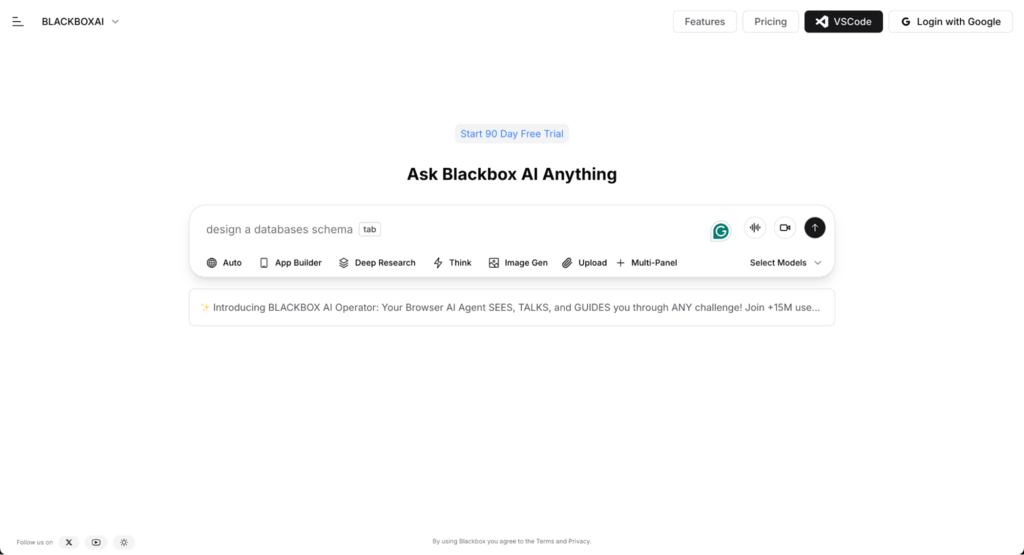 Startseite von Blackbox AI