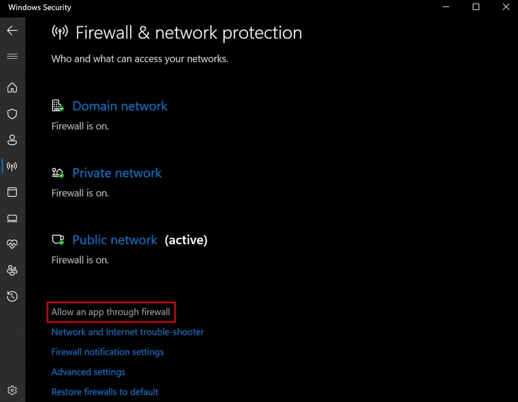 Firewall- und Netzwerkschutz mit der Option „Zugriff von App durch Firewall zulassen“
