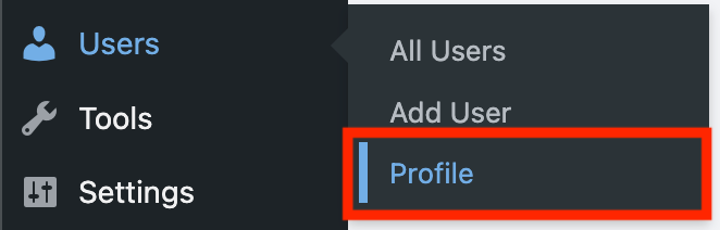 Das Profil-Menü in der Admin-Seitenleiste von WordPress