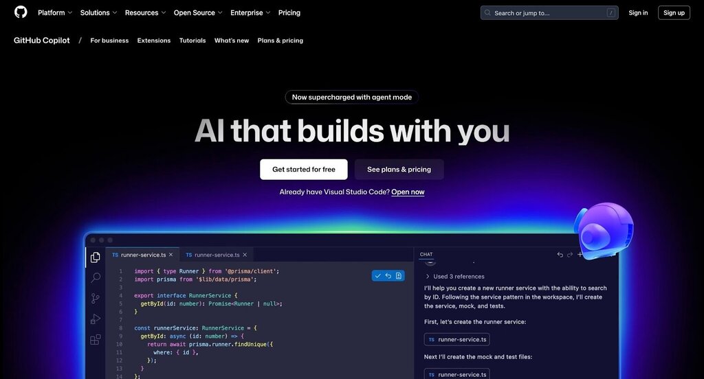 Startseite von GitHub Copilot