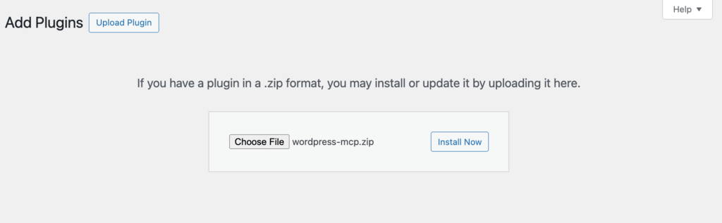 Das Menü zur Installation des WordPress-Plugins